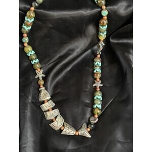 Vintage Pewter Fish in the Weed Necklace Nautical Sea Life Jewelry Mermaid Core